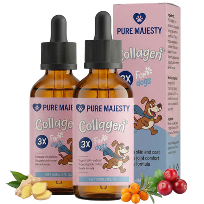 Pure Majesty Pets Liquid Collagen Drops for Dogs – 3X Bottle Pack – Hydrolyzed Collagen Supplement for Joints, Skin & Coat